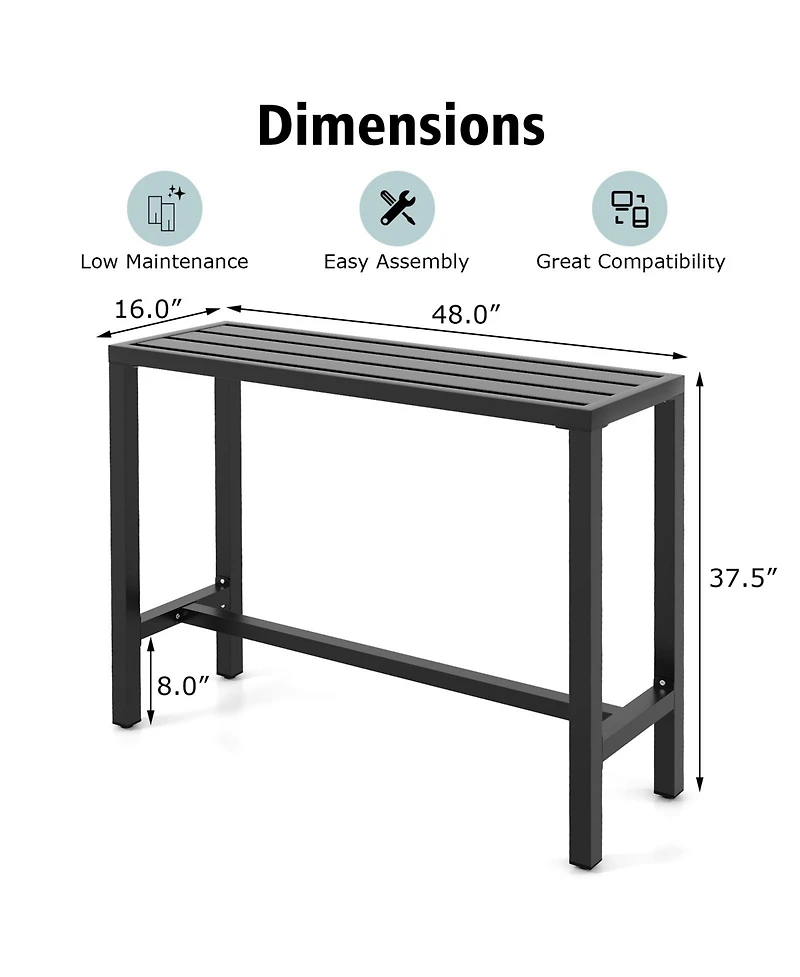 Skonyon 48 Inch Outdoor Bar Table with Waterproof Top and Heavy-duty Metal Frame