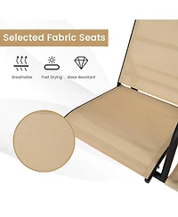 Slickblue 2-Seat Outdoor Cushioned Porch Swing with Adjustable Canopy and Tempered Glass Table-Beige