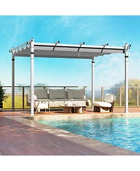 Slickblue Outdoor Pergola with Retractable Canopy and Aluminum Frame