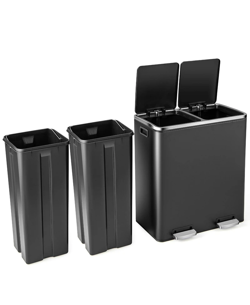 Slickblue 16 Gallon Dual Step Trash Can Recycling Double Bucket Pedal