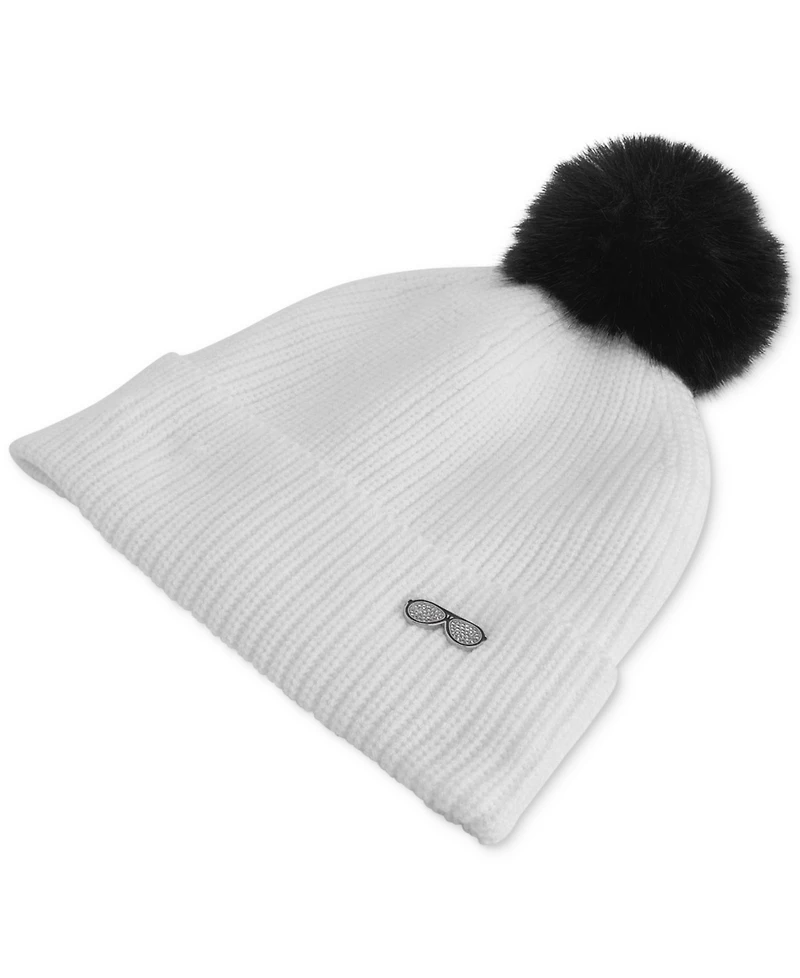 Karl Lagerfeld Paris Women's Sunglasses Pin Faux-Fur Pom Beanie