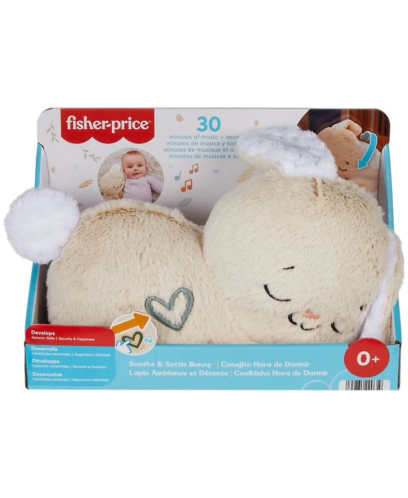 Fisher-Price Soothe Settle Bunny Plush Baby Toy Customizable Sound Machine with Motion