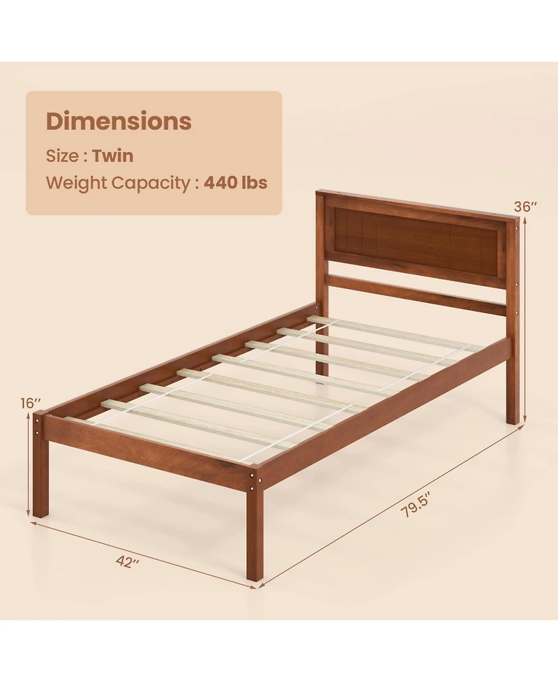 Sugift Twin Size Bed Frame with Wooden Headboard and Slat Support