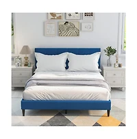 Queen Size Upholstered Platform Bed with Button Tufted Headboard