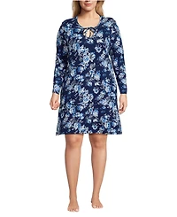 Lands' End Plus Cotton Interlock Long Sleeve Above the Knee Nightgown