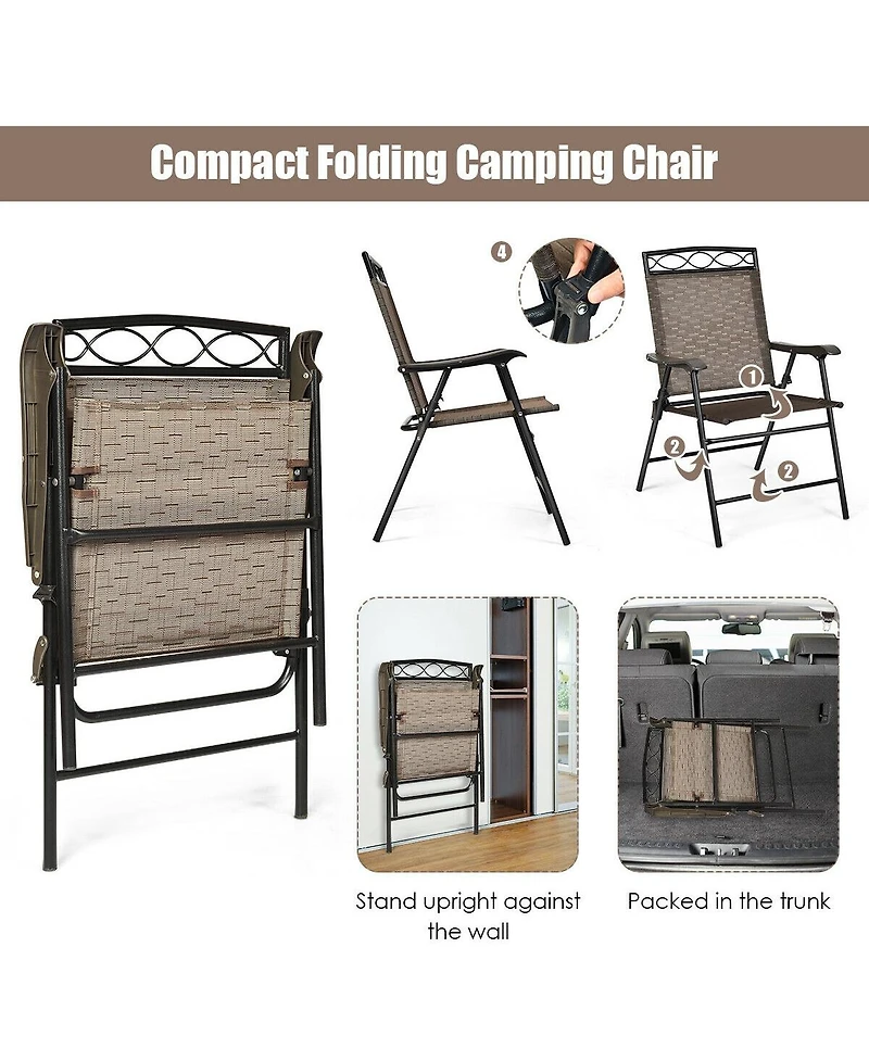 Sugift Set of 2 Patio Folding Chairs Sling Portable Dining Chair Set with Armrest