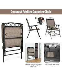 Sugift Set of 2 Patio Folding Chairs Sling Portable Dining Chair Set with Armrest
