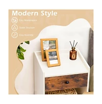 Set of 2 Nightstand with Drawer Cabinet End Side Table Raised Top