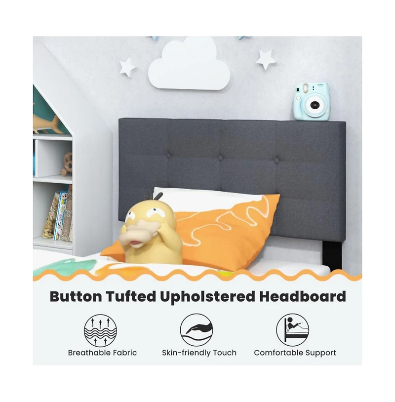 Sugift Twin Size Upholstered Platform Bed with with Button Tufted Linen Fabric Headboard