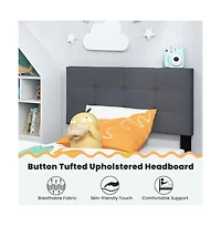 Sugift Twin Size Upholstered Platform Bed with with Button Tufted Linen Fabric Headboard