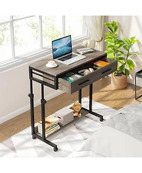 Tribesigns Portable Desk with Drawers, Mobile Laptop Desk with Wheels, Couch Desk Sofa Side Table Bed Desk, Small Standing Desk for Home Office