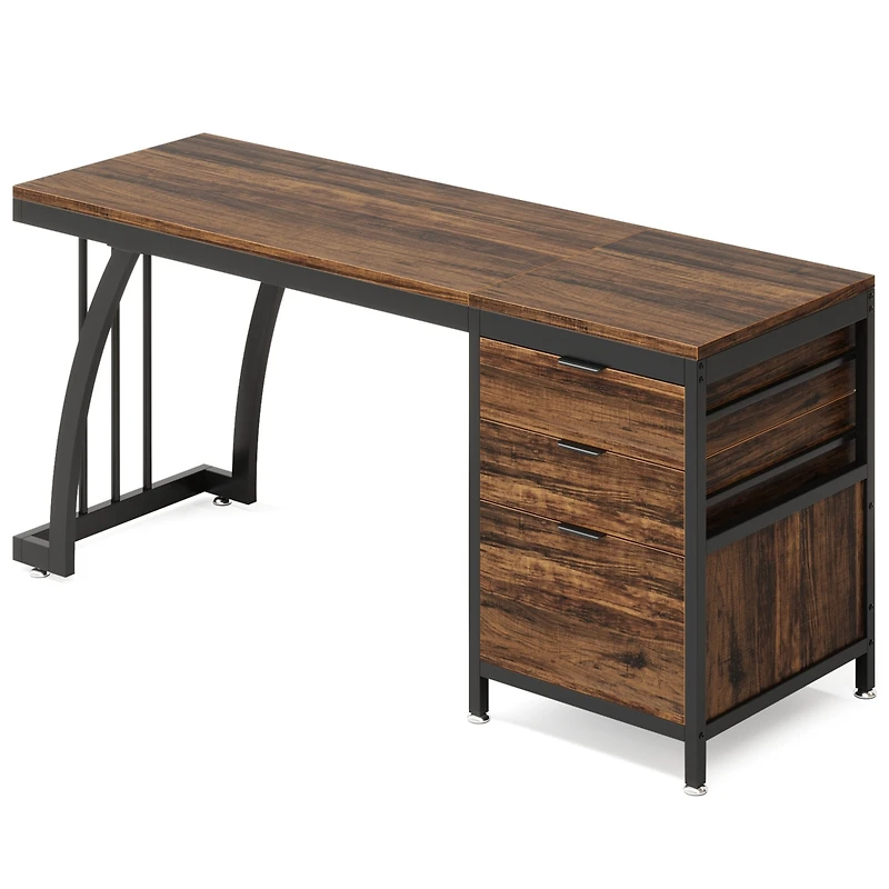 Tribesigns 59 Inch Computer Desk with 3 Drawers, Industrial Pc Study Writing Table Workstation File Storage, Home Office Desks