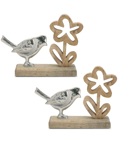 Slickblue Decorative Bird and Flower on Base Elegant Home Decor Accent (Set of 2)
