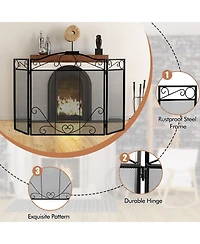 3-Panel Freestanding Fireplace Screen Folded Fire Doors