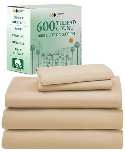 5-Star Luxury 100% Cotton Split King Sheets Set - 600 Thread Count Sateen, Soft & Crisp Bed Sheets