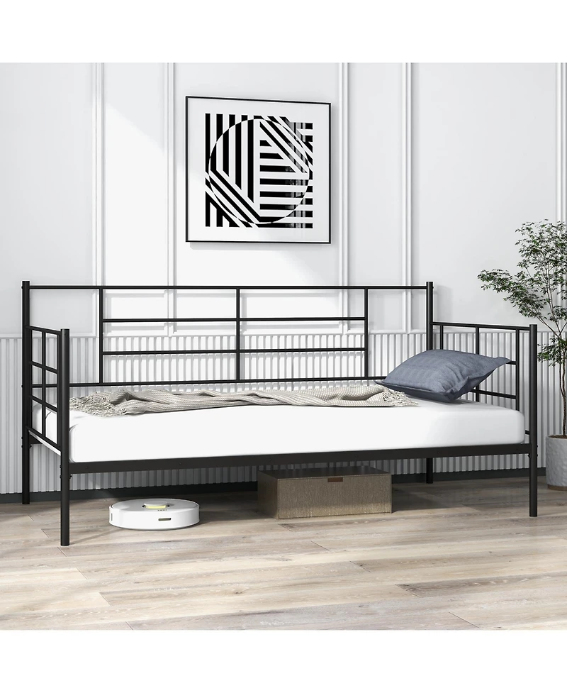 Sugift Twin Size Metal Daybed Sofa Bed Frame with Armrests and Backrest