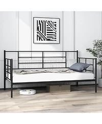 Sugift Twin Size Metal Daybed Sofa Bed Frame with Armrests and Backrest