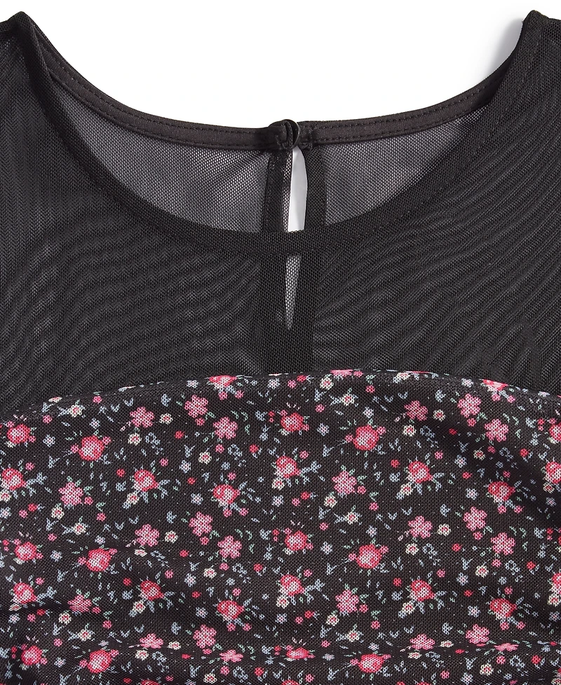 With Jules Big Girls Long-Sleeve Printed Mesh Combo Dress