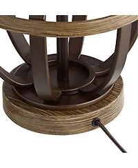 Franklin Iron Works Louanne Industrial Table Lamp 29" Tall Oil Rubbed Bronze Metal Burlap Linen Drum Shade for BBedroom Living Room Bedside Night