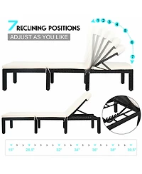 Gymax 2PCS Cushioned Patio Rattan Chaise Lounge Chair Recliner w/ Adjustable Height