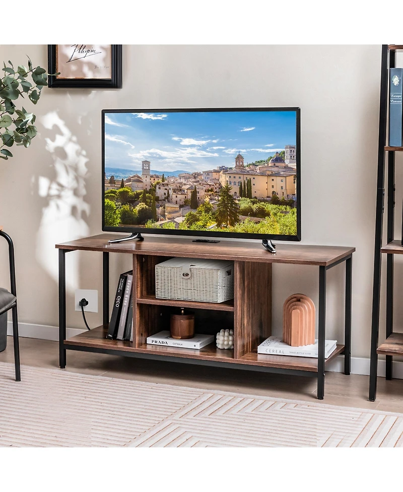 Sugift Tv Stand Entertainment Center with Open Storage Shelves and Power Outlets to 50 Inches