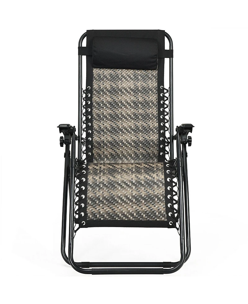 Gymax Set of 2 Folding Rattan Patio Zero Gravity Lounge Chair Recliner w/ Headrest