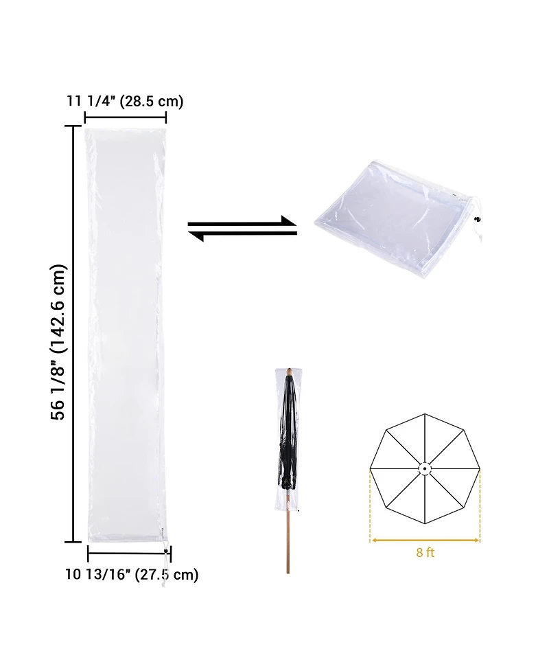 Patio Umbrella Protective Cover Bag Clear Pvc w/ Zipper for 8 Ft Outdoor Canopy