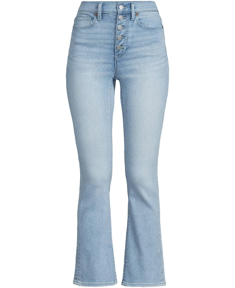 Lands' End Women's Recover High Rise Button Front Kick Flare Crop Jeans