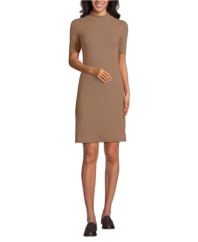 Lands' End Women's Knit Rib Mock Neck Dress