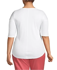 Lands' End Plus Size Supima Micro Modal Elbow Sleeve Balletneck Curved Hem Top