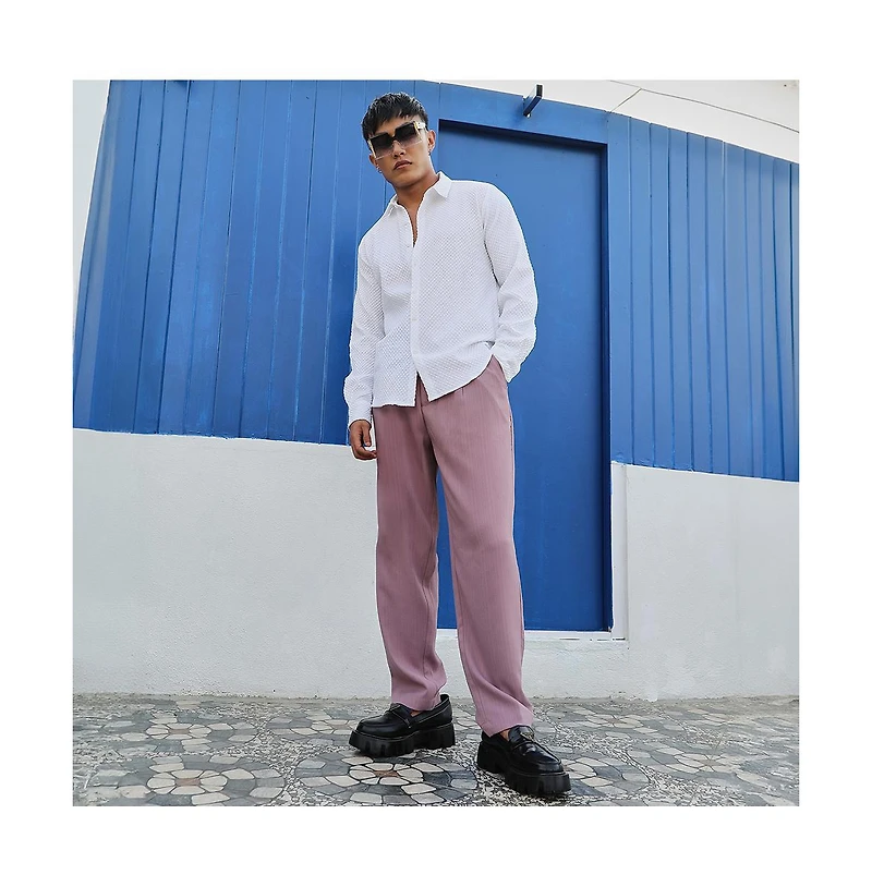 Men's Chalk White Embossed Micro Check Shirt
