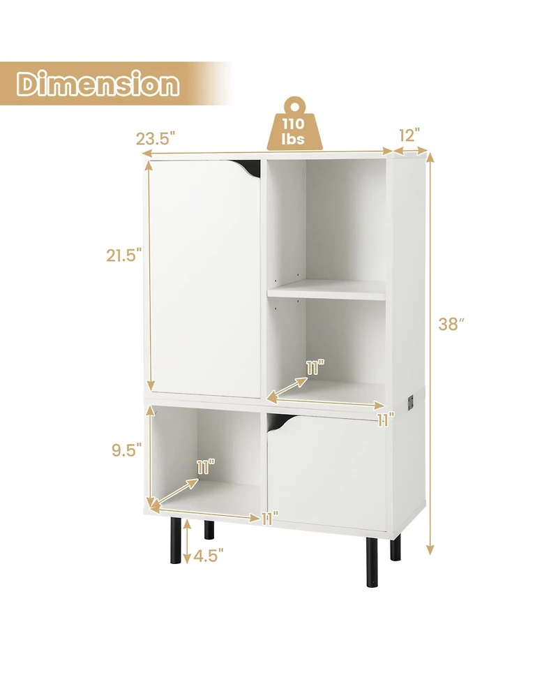 Sugift Stackable Bookcase with Adjustable Shelf and Cubes