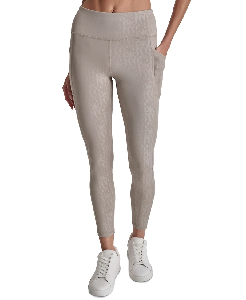 Dkny Women's Active Embossed Interlock High-Waist 7/8 Fitness Tights