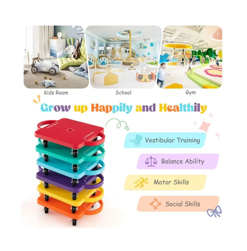 4-Pack Kids Sitting Scooter Board with Handles and Rolling Casters