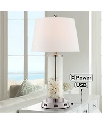 360 Lighting Modern Table Lamp with Usb and Ac Power Outlet Workstation Charging Base 26.25" High Fillable Clear Glass Drum Shade Living Room