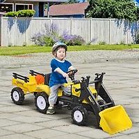 Aosom Ride-On Kids Bulldozer with Real Working Dirt Bucket,