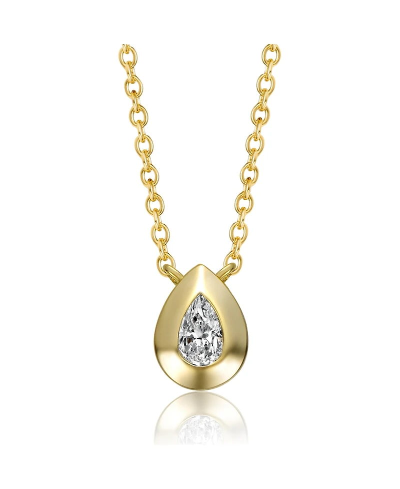 Sterling Silver 14k Gold Plated Raindrop Pear-Shaped Cubic Zirconia Bezel Solitaire Necklace