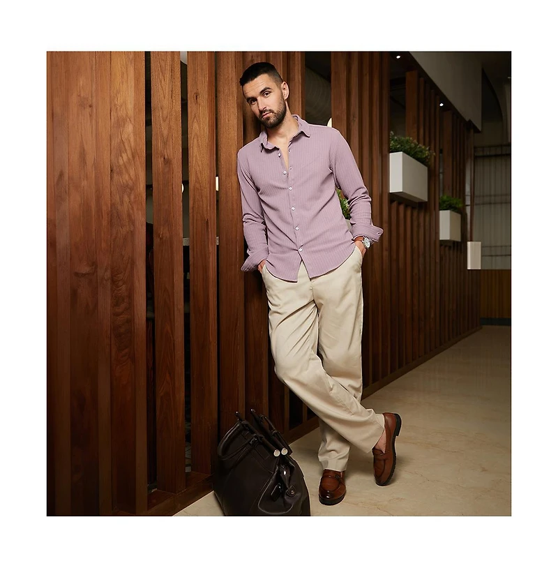 Campus Sutra Men's Lavender Stripe-Creased Shirt