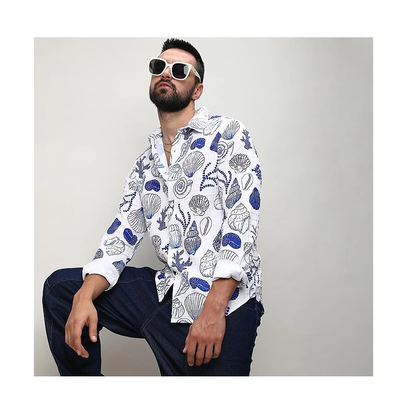 Men's Chalk White:Indigo Blue Seashell Shirt