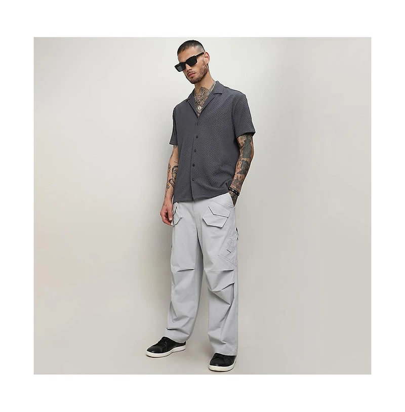 Men's Charcoal Grey Self-Design Block Shirt