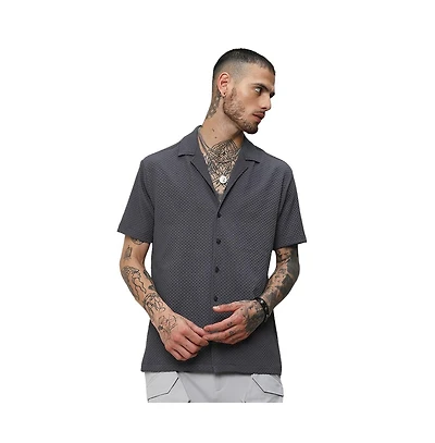 Men's Charcoal Grey Self-Design Block Shirt
