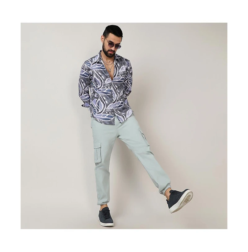 Men's Charcoal Grey & Prussian Blue Marble Foliage Shirt