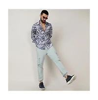 Men's Charcoal Grey & Prussian Blue Marble Foliage Shirt