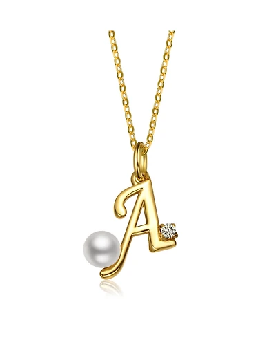 GiGiGirl Kids/Teens Personalized 14K Gold Plated Initial Pearl Pendant Necklace