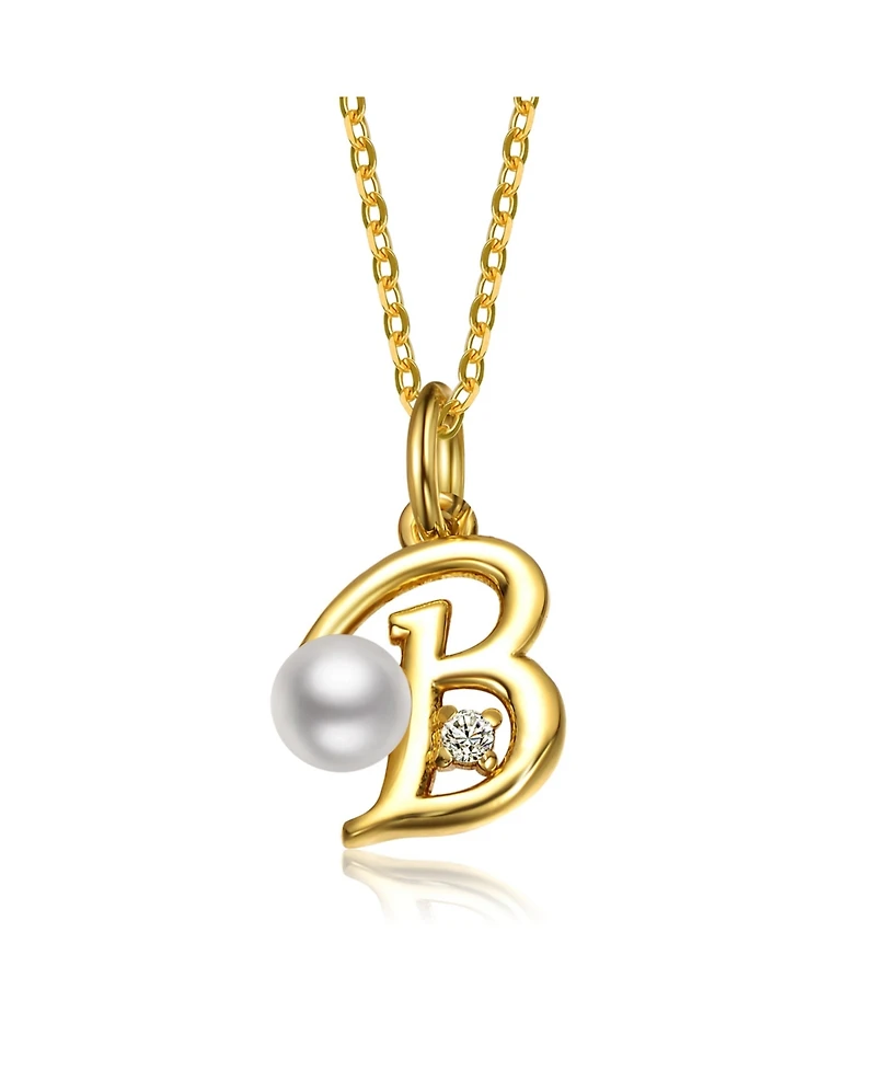 GiGiGirl Kids/Teens Personalized 14K Gold Plated Initial Pearl Pendant Necklace