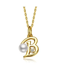 GiGiGirl Kids/Teens Personalized 14K Gold Plated Initial Pearl Pendant Necklace