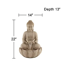 Calm Buddha 22" High Large Zen Asian Indoor Outdoor Decor Sand Stone Floor Fountain with Light Led Outside