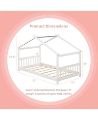 Sugift Twin Size Wooden House Bed with Roof
