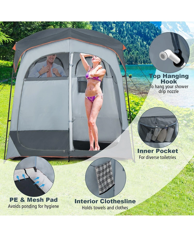 Givimo 2 Rooms Oversize Privacy Shower Tent with Removable Rain Fly and Inside Pocket