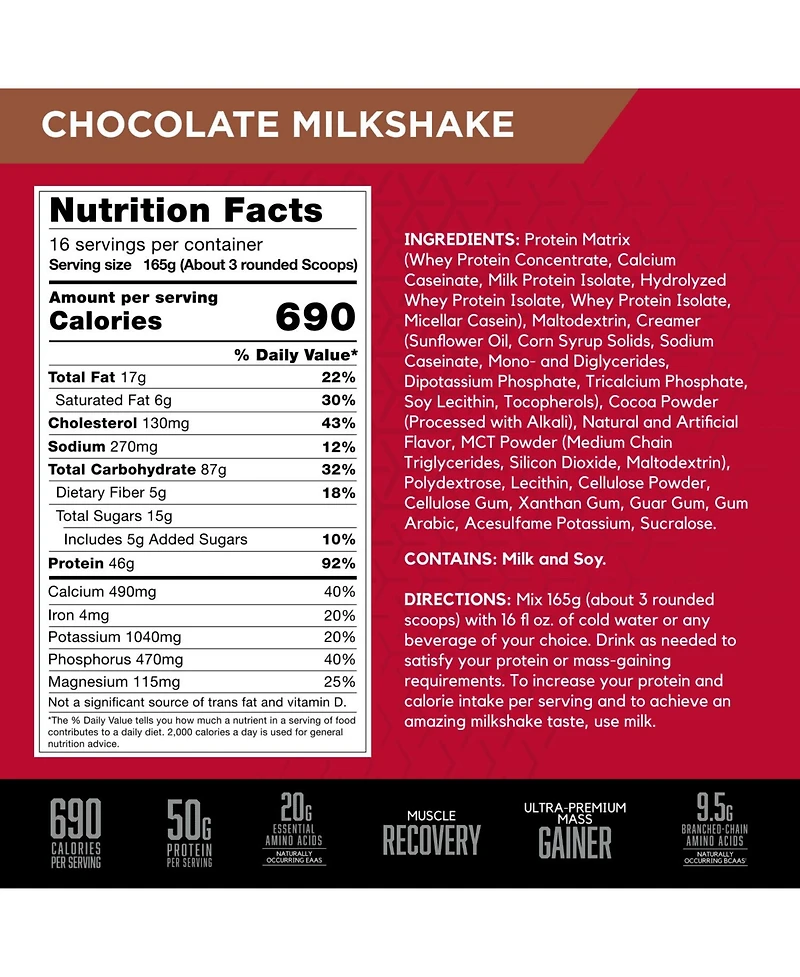Bsn Bsn, True-Mass Ultra Premium Protein & Carb Matrix, 46 g Protein Powder, Chocolate Milkshake, 5.82 lb, 16 Servings
